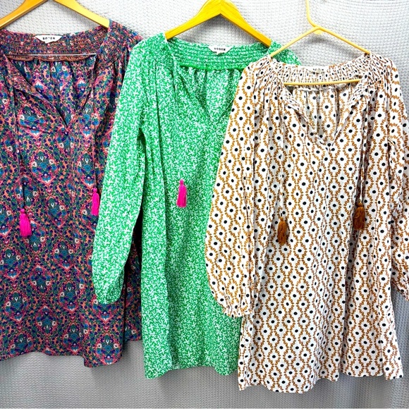 (3) Boden 100% Cotton Colorful Beach Kaftan Dress Size 8 Boho Tunic Tassles-Read - Picture 1 of 16